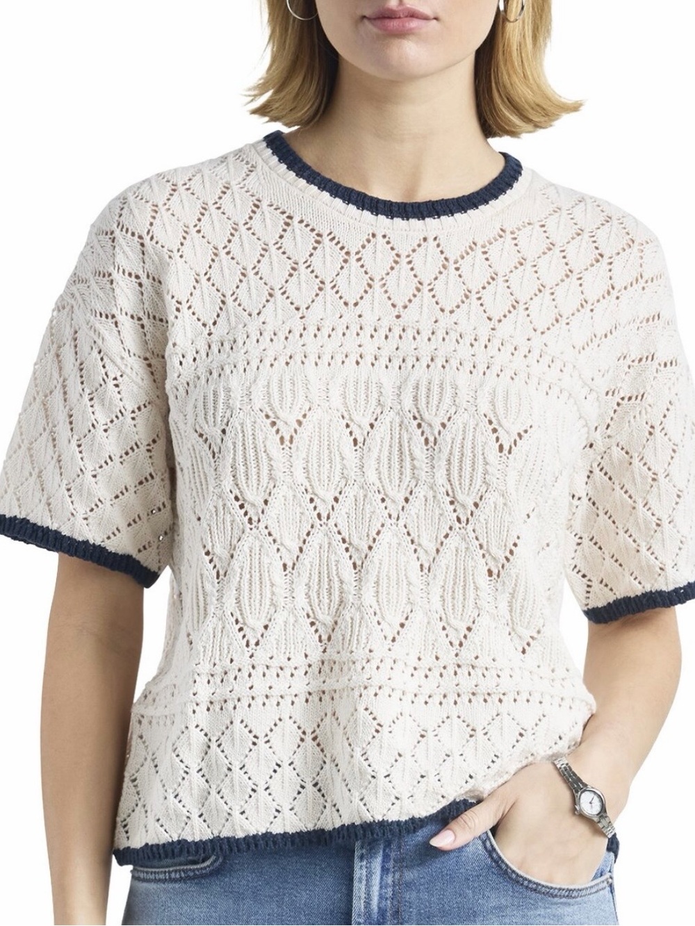 Splendid Cream & Navy Sweater